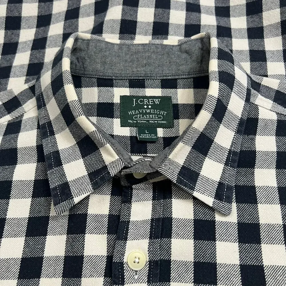 J.Crew Men's L Black and Cream Buffalo Check Heavyweight Cotton Flannel Shirt